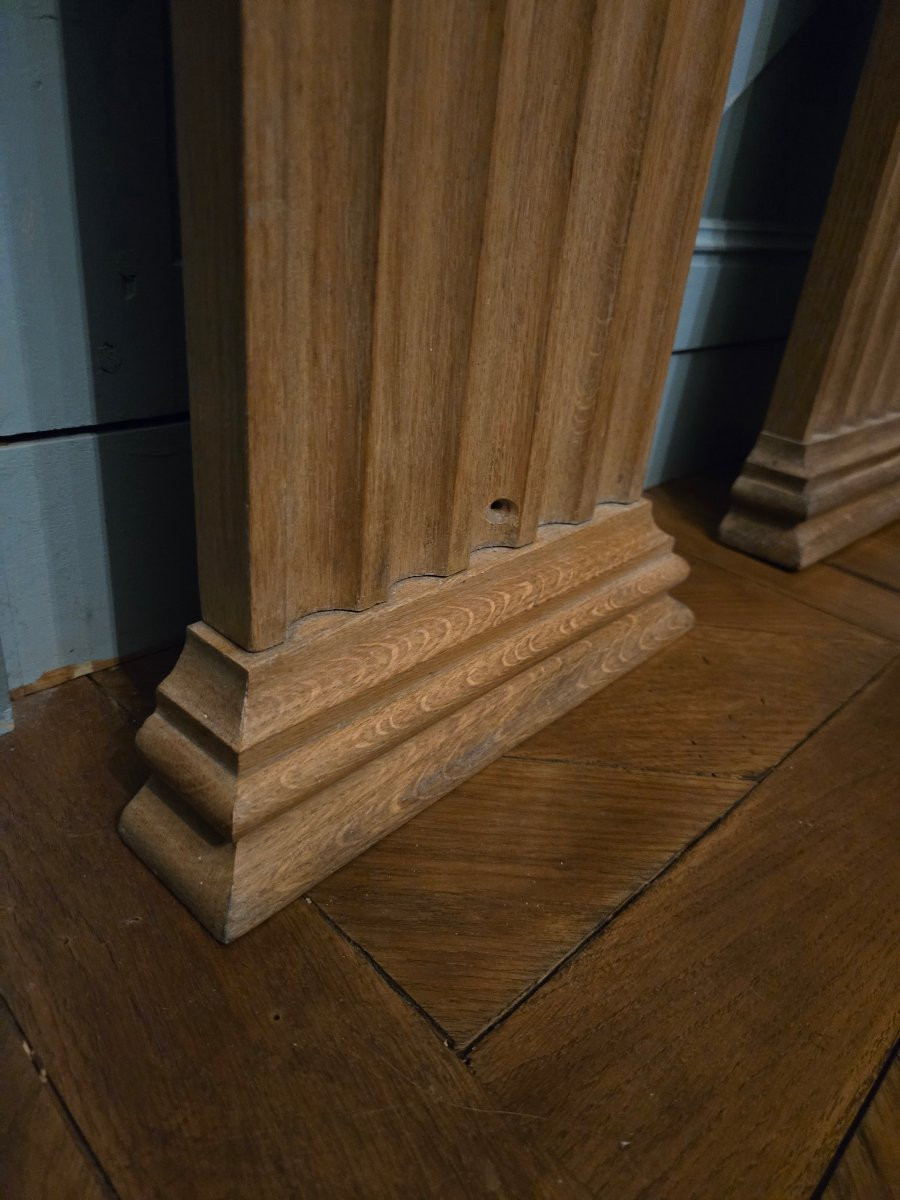 Pair Of Ionic Order Pilasters In Solid Oak – 20th Century.  -photo-1