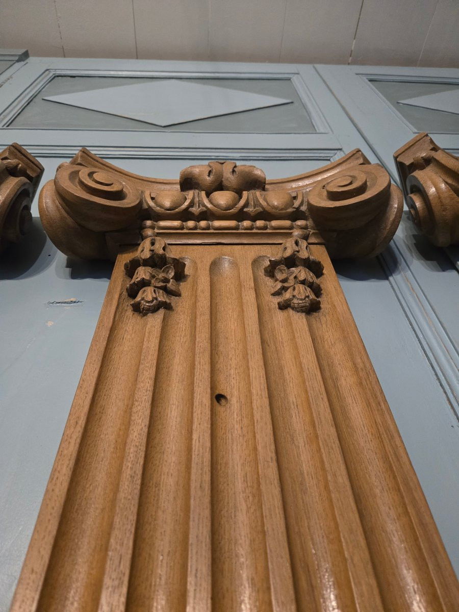 Pair Of Ionic Order Pilasters In Solid Oak – 20th Century.  -photo-4