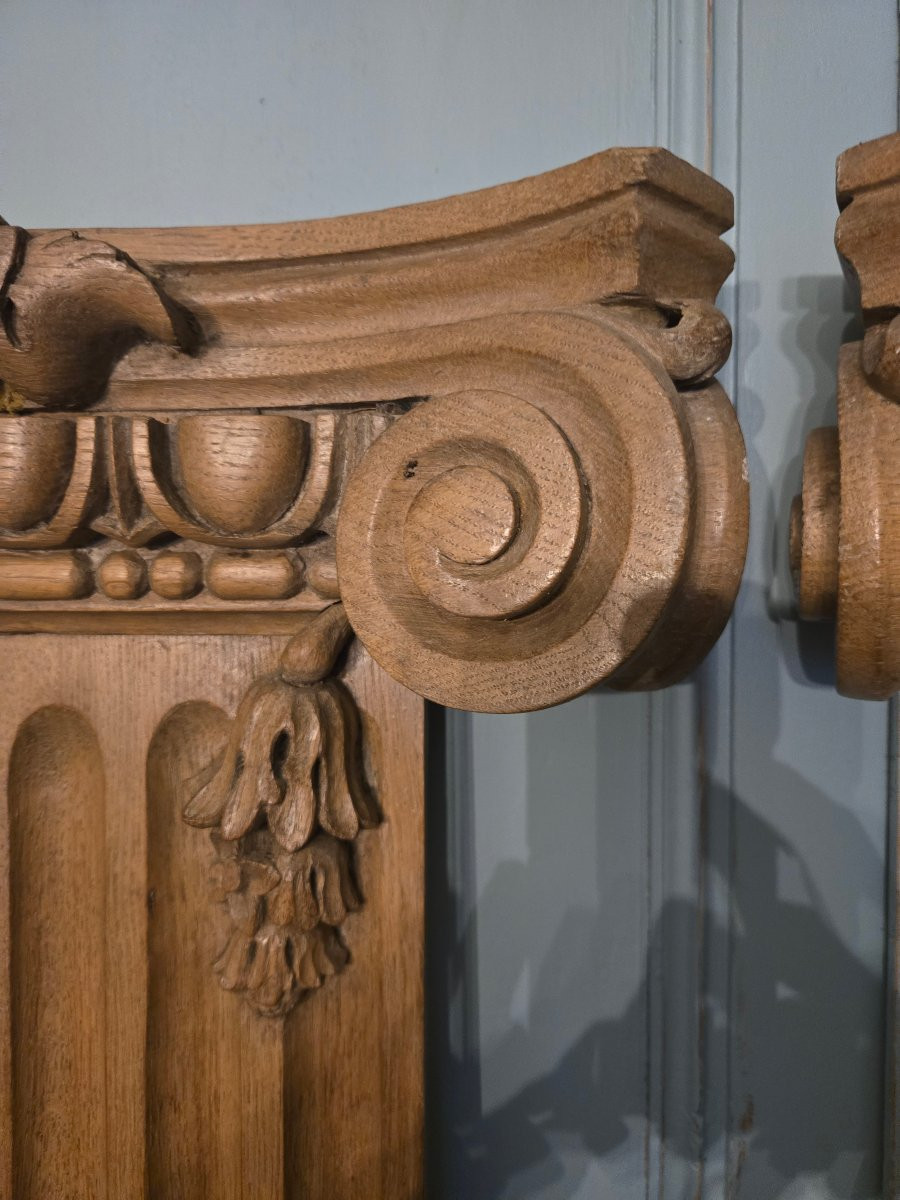 Pair Of Ionic Order Pilasters In Solid Oak – 20th Century.  -photo-5