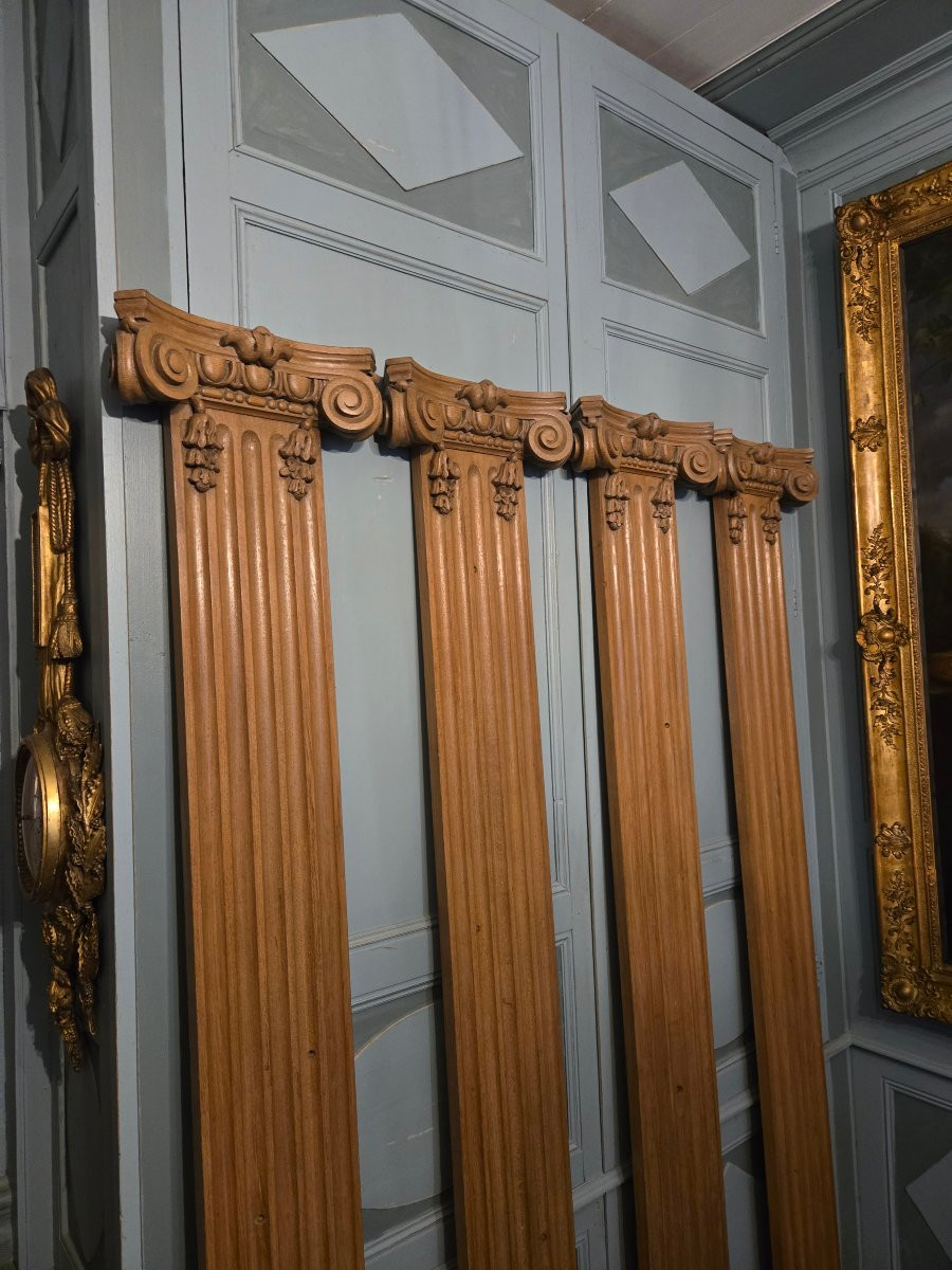 Pair Of Ionic Order Pilasters In Solid Oak – 20th Century.  -photo-6