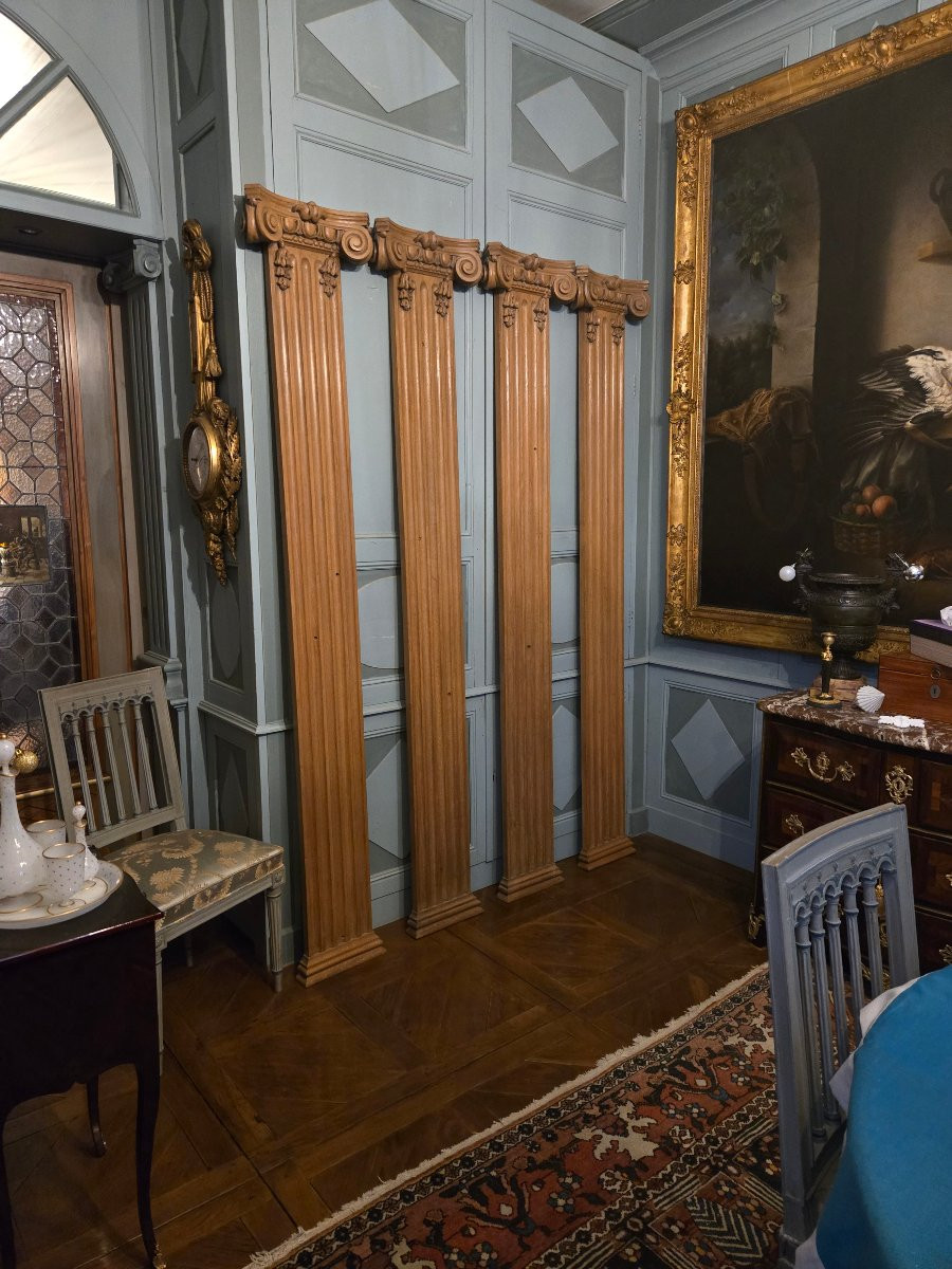 Pair Of Ionic Order Pilasters In Solid Oak – 20th Century.  -photo-7