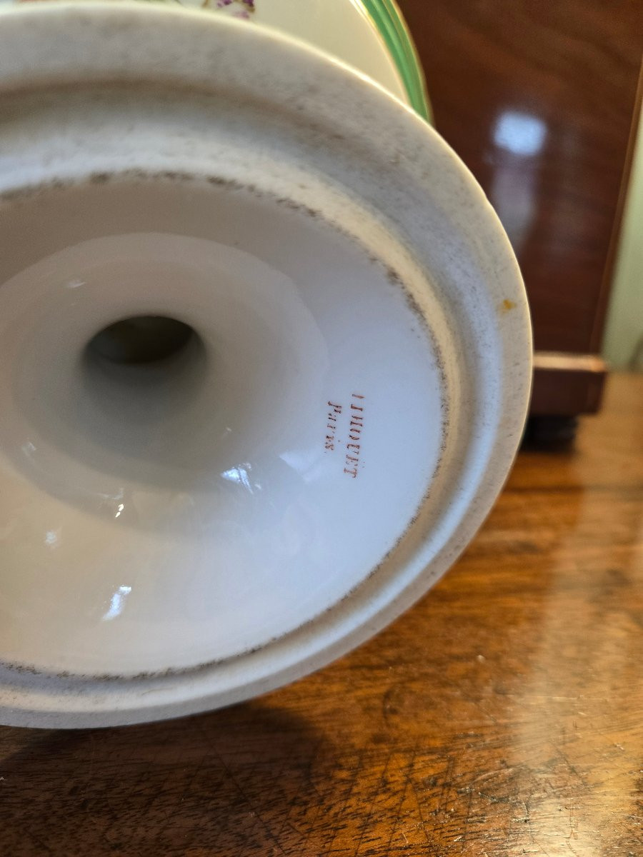 Compotier sur pied en porcelaine de Paris, Manufacture Rihouët. -photo-4