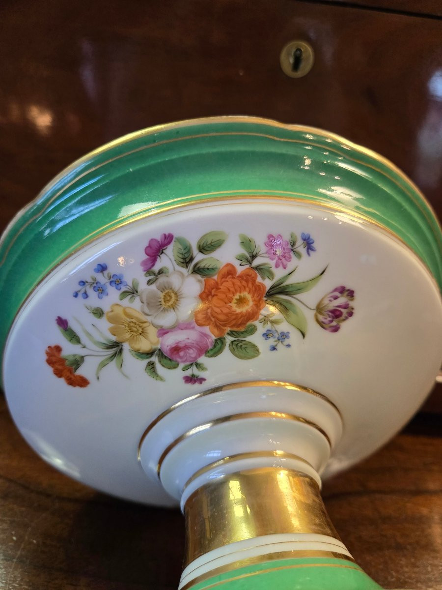 Compotier sur pied en porcelaine de Paris, Manufacture Rihouët. -photo-1