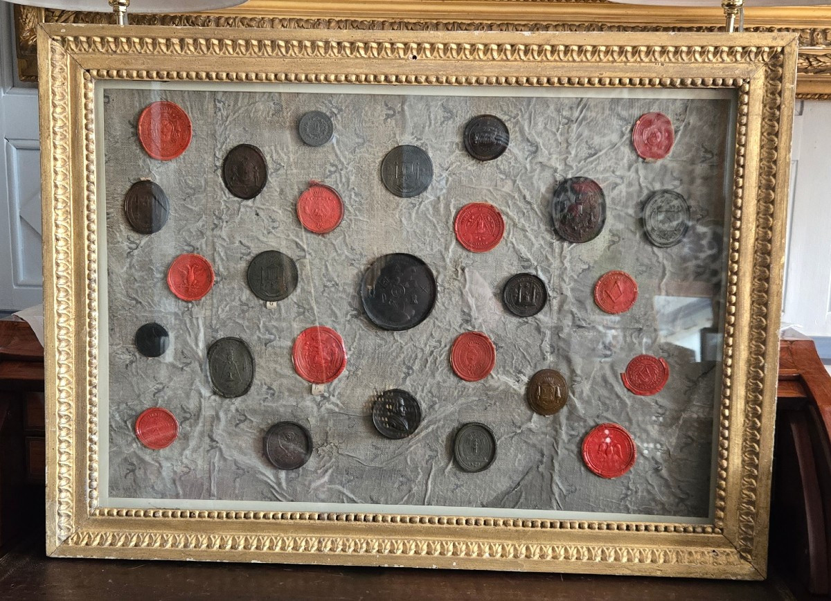 Louis XVI Frame Adorned With A Collection Of Wax Seals.