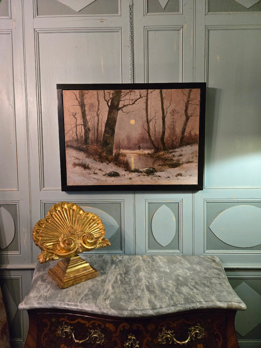 Alfred Godchaux, Moonlight In The Undergrowth, Animated Winter Landscape.  -photo-2