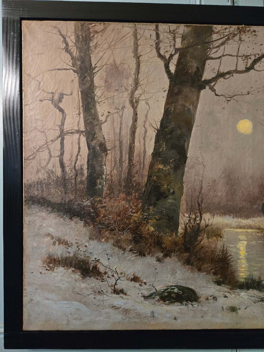 Alfred Godchaux, Moonlight In The Undergrowth, Animated Winter Landscape.  -photo-4