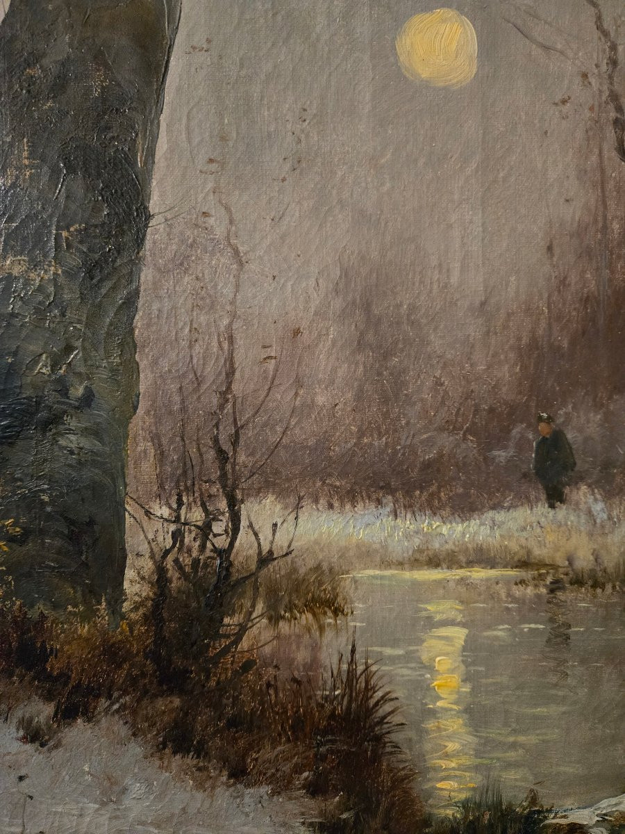 Alfred Godchaux, Moonlight In The Undergrowth, Animated Winter Landscape.  -photo-4