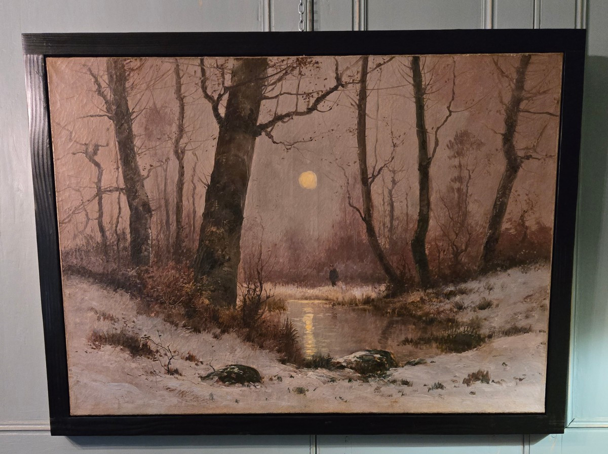 Alfred Godchaux, Moonlight In The Undergrowth, Animated Winter Landscape.  