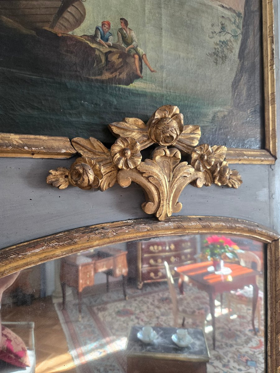 Narrow Pier Glass With Painted Decoration, Regional Work From The 18th Century. -photo-3