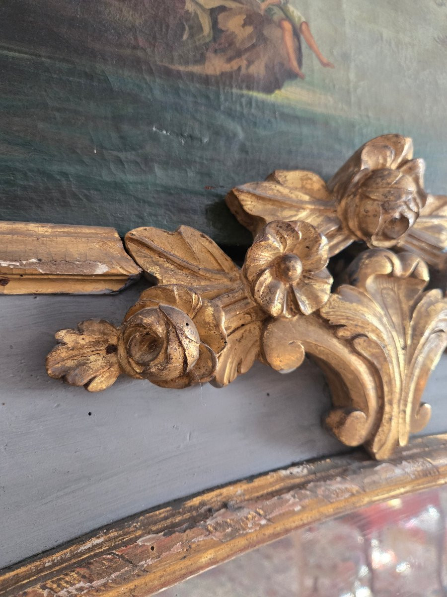 Narrow Pier Glass With Painted Decoration, Regional Work From The 18th Century. -photo-4