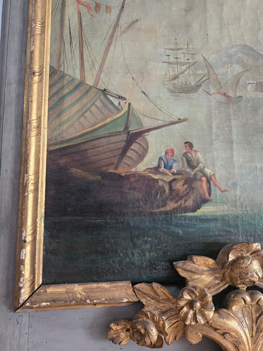 Narrow Pier Glass With Painted Decoration, Regional Work From The 18th Century. -photo-1