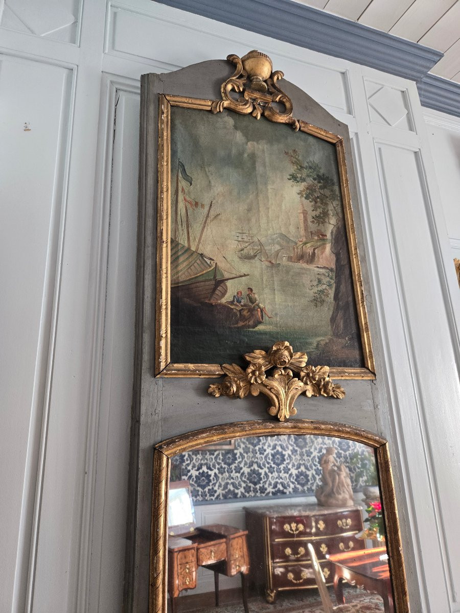 Narrow Pier Glass With Painted Decoration, Regional Work From The 18th Century. -photo-3