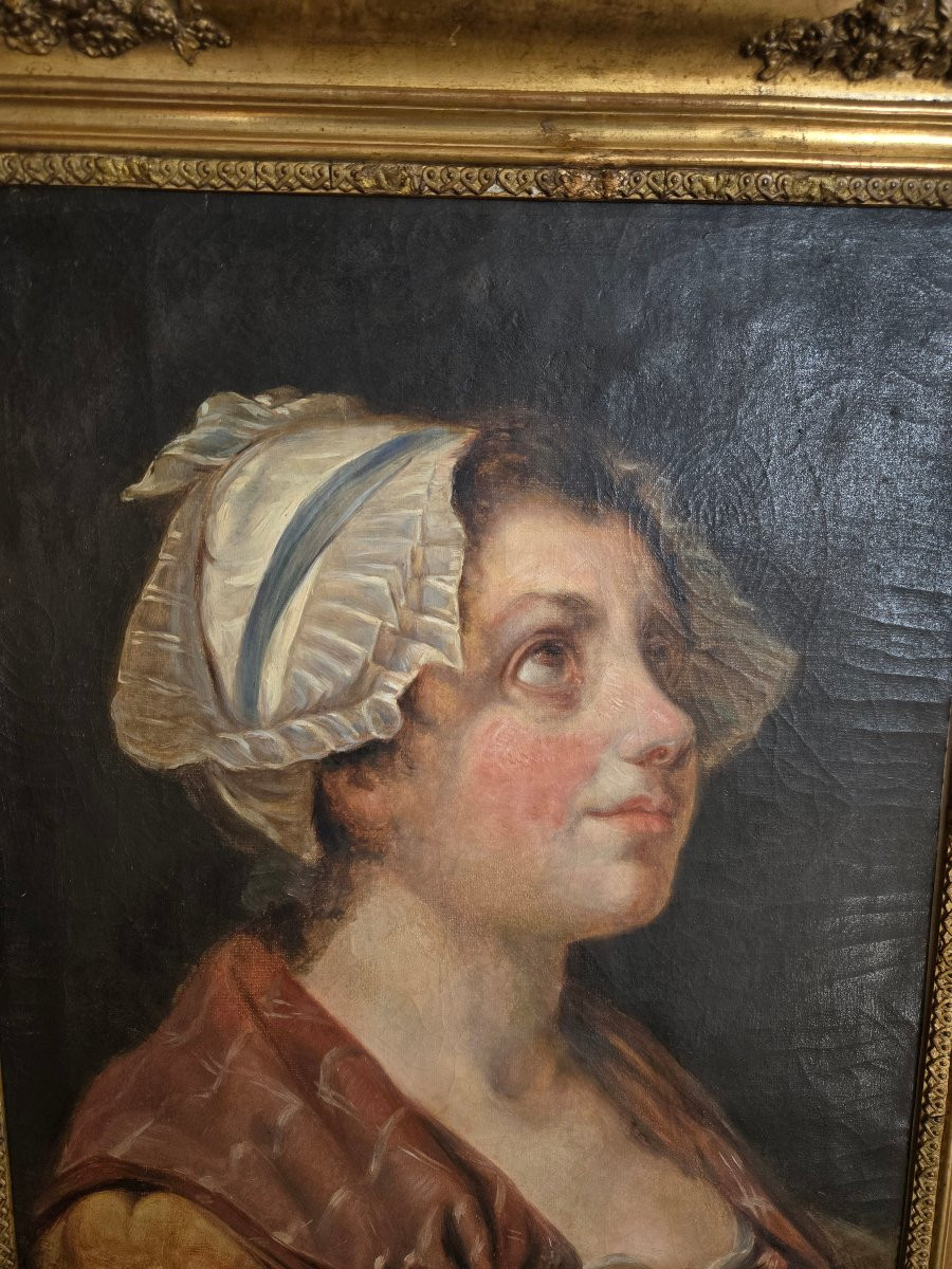 Portrait de jeune femme au bonnet, Huile sur toile , fin XVIIIe siècle   -photo-2