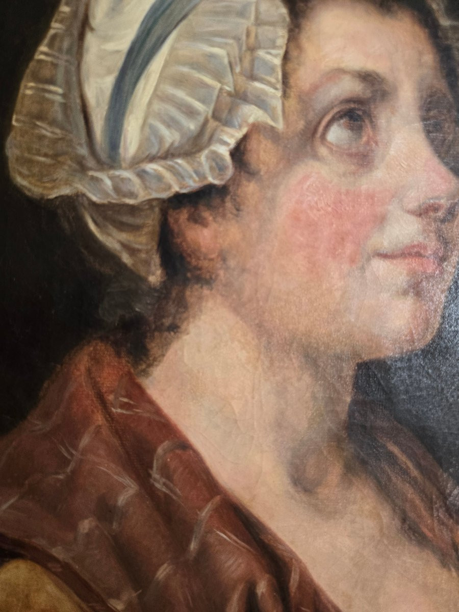 Portrait de jeune femme au bonnet, Huile sur toile , fin XVIIIe siècle   -photo-4