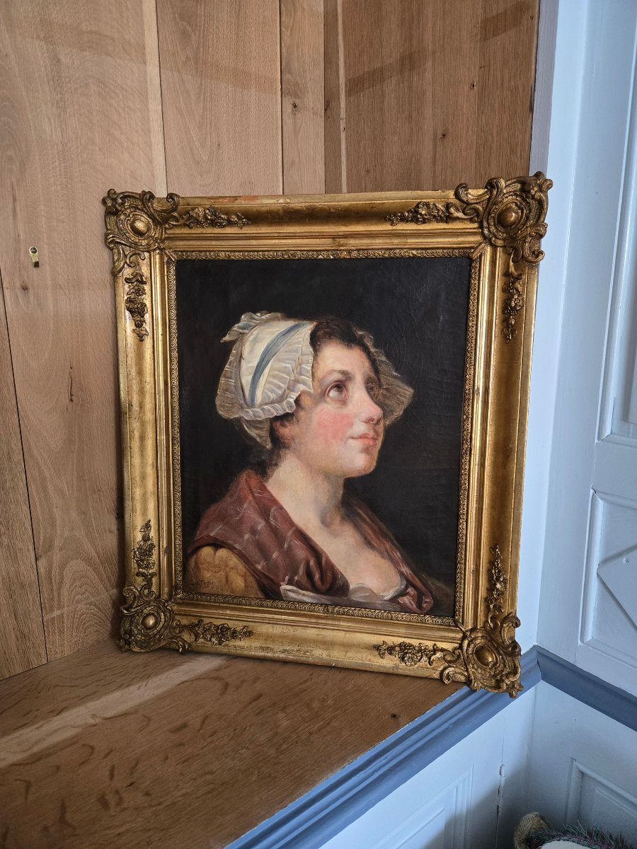 Portrait de jeune femme au bonnet, Huile sur toile , fin XVIIIe siècle   -photo-6