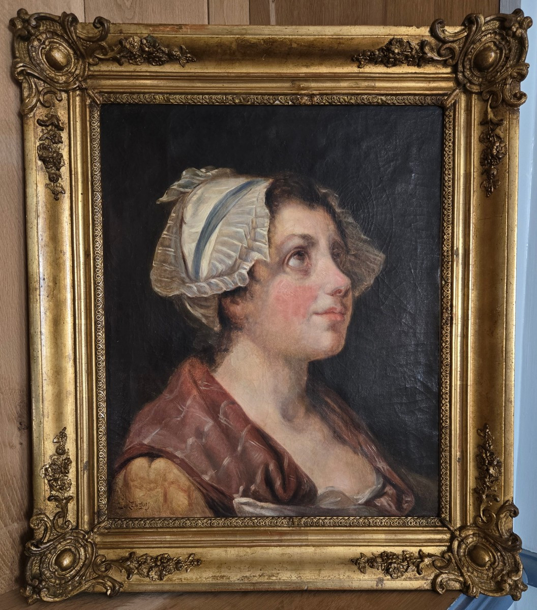 Portrait de jeune femme au bonnet, Huile sur toile , fin XVIIIe siècle   