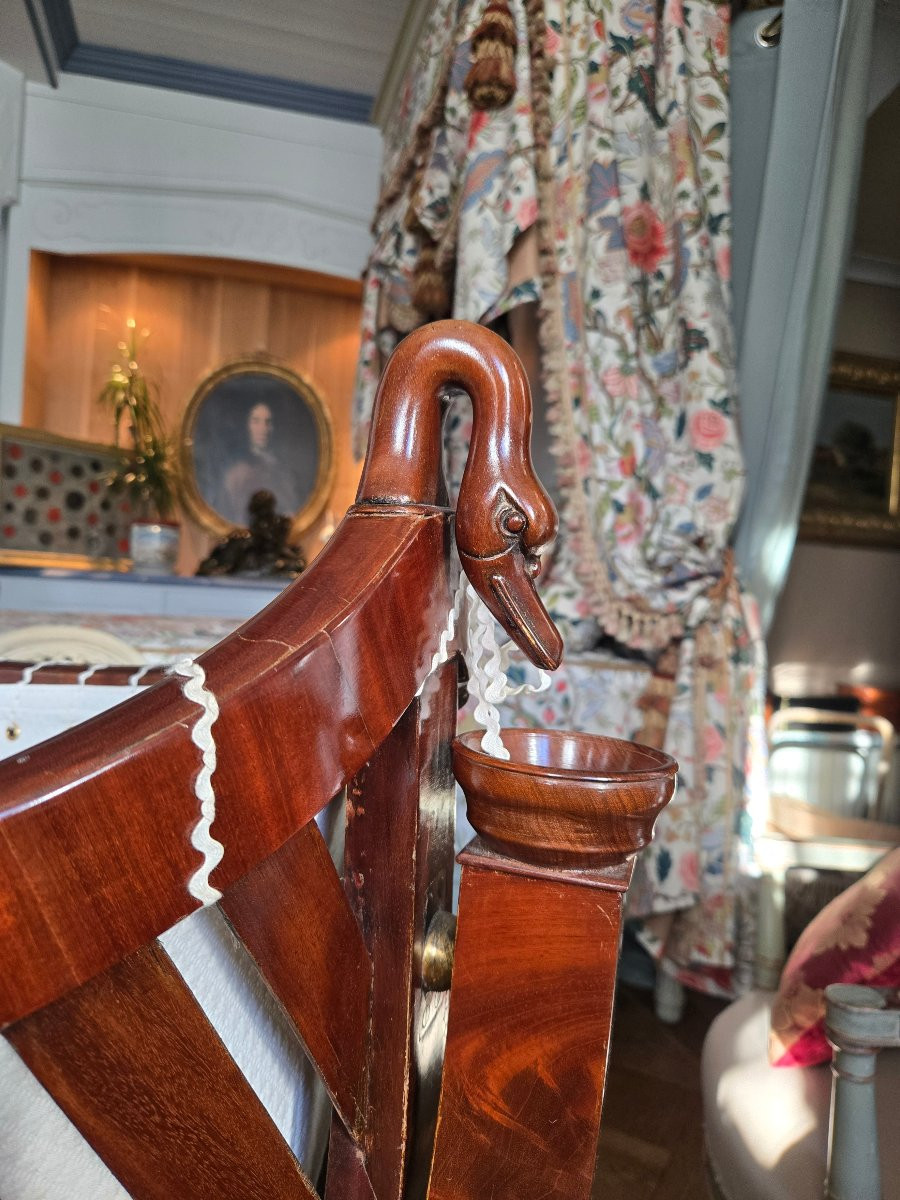 Restoration Period Cradle In Mahogany Burl, Cradle-shaped Model With Swan Necks And Heads. -photo-4