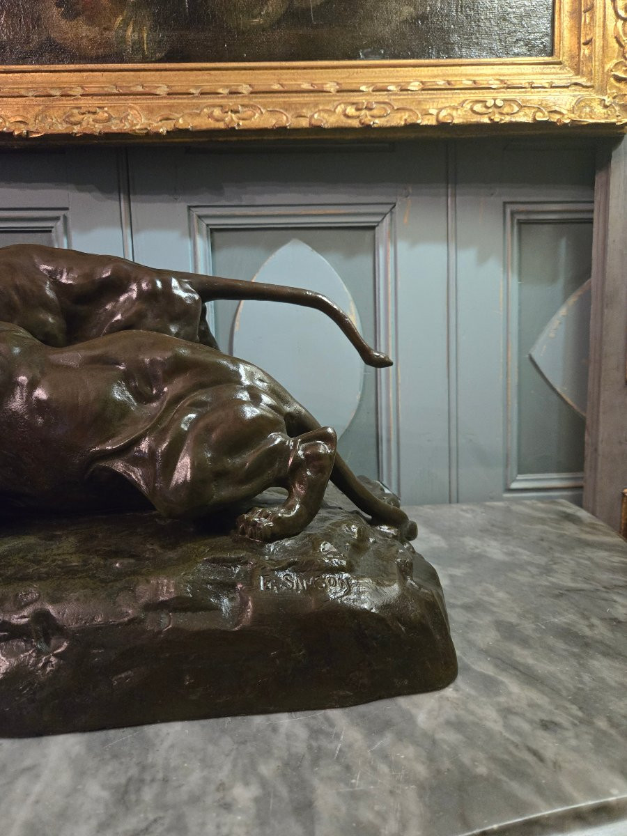 Lion And Lioness Attacking A Gazelle After E. Samson, Important Animal Sculpture.-photo-2