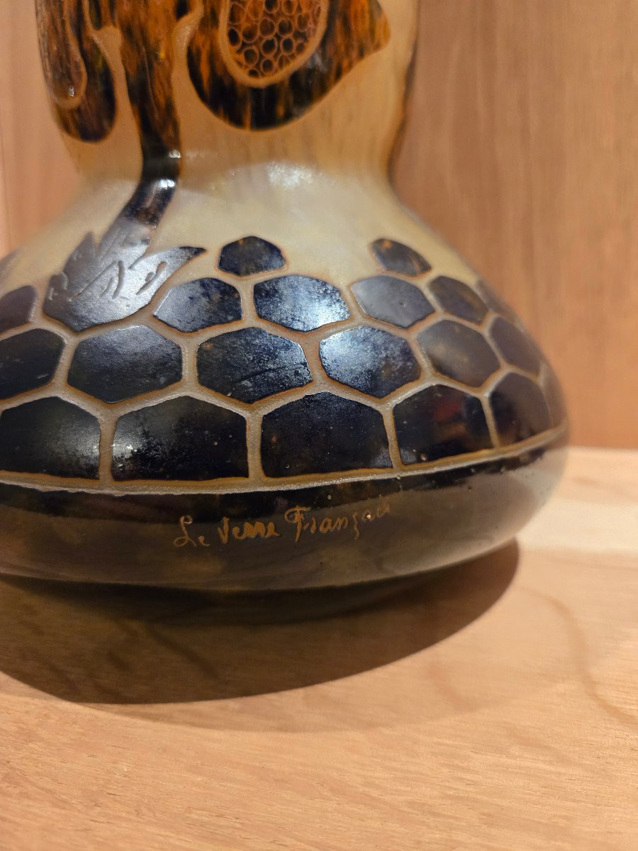 Grand vase Art déco « aux figues » – Le Verre Français (Charles Schneider).  -photo-2