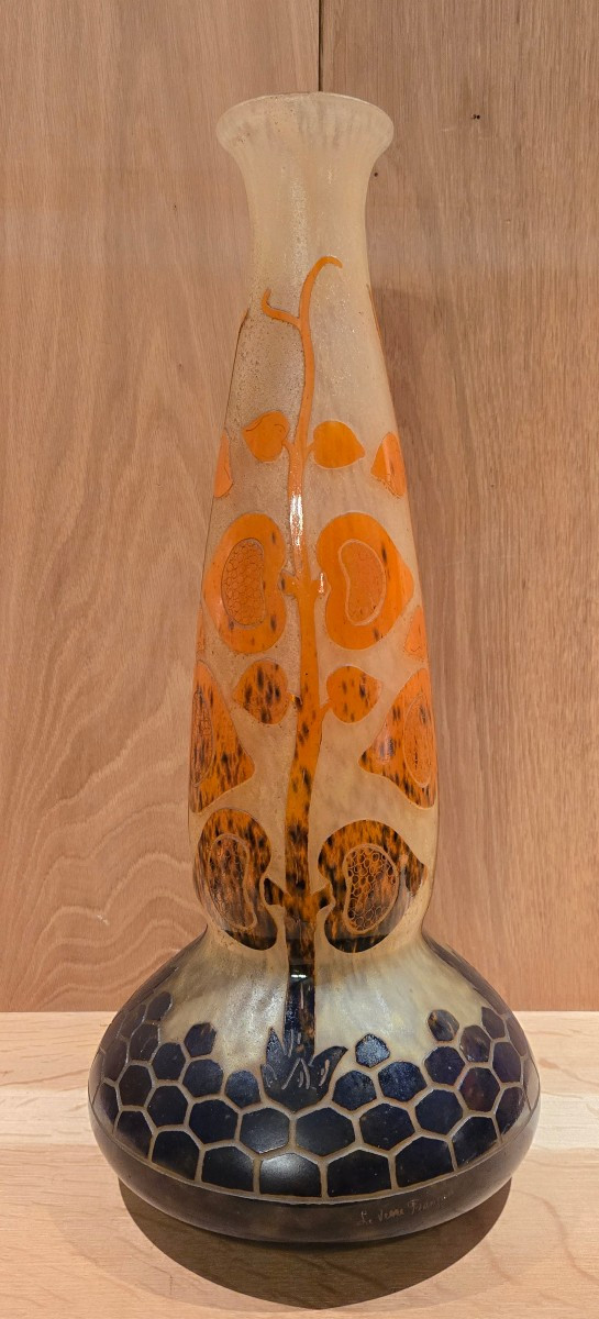 Grand vase Art déco « aux figues » – Le Verre Français (Charles Schneider).  