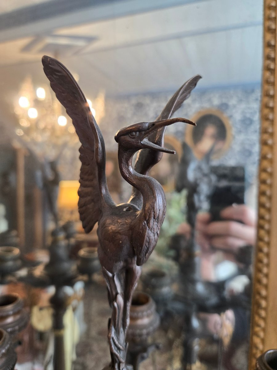 Importante paire de candélabres Neo-Grec en bronze patiné et doré, XIXe siècle.  -photo-1