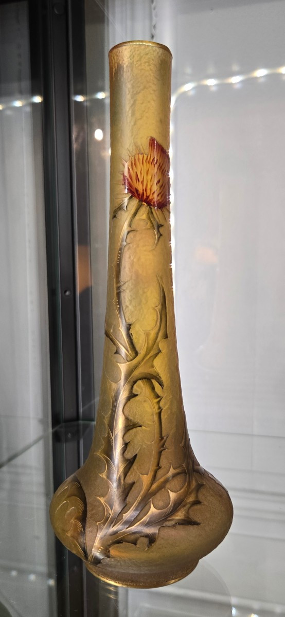Vase Art nouveau aux chardons – Daum Nancy fin XIXeme.  