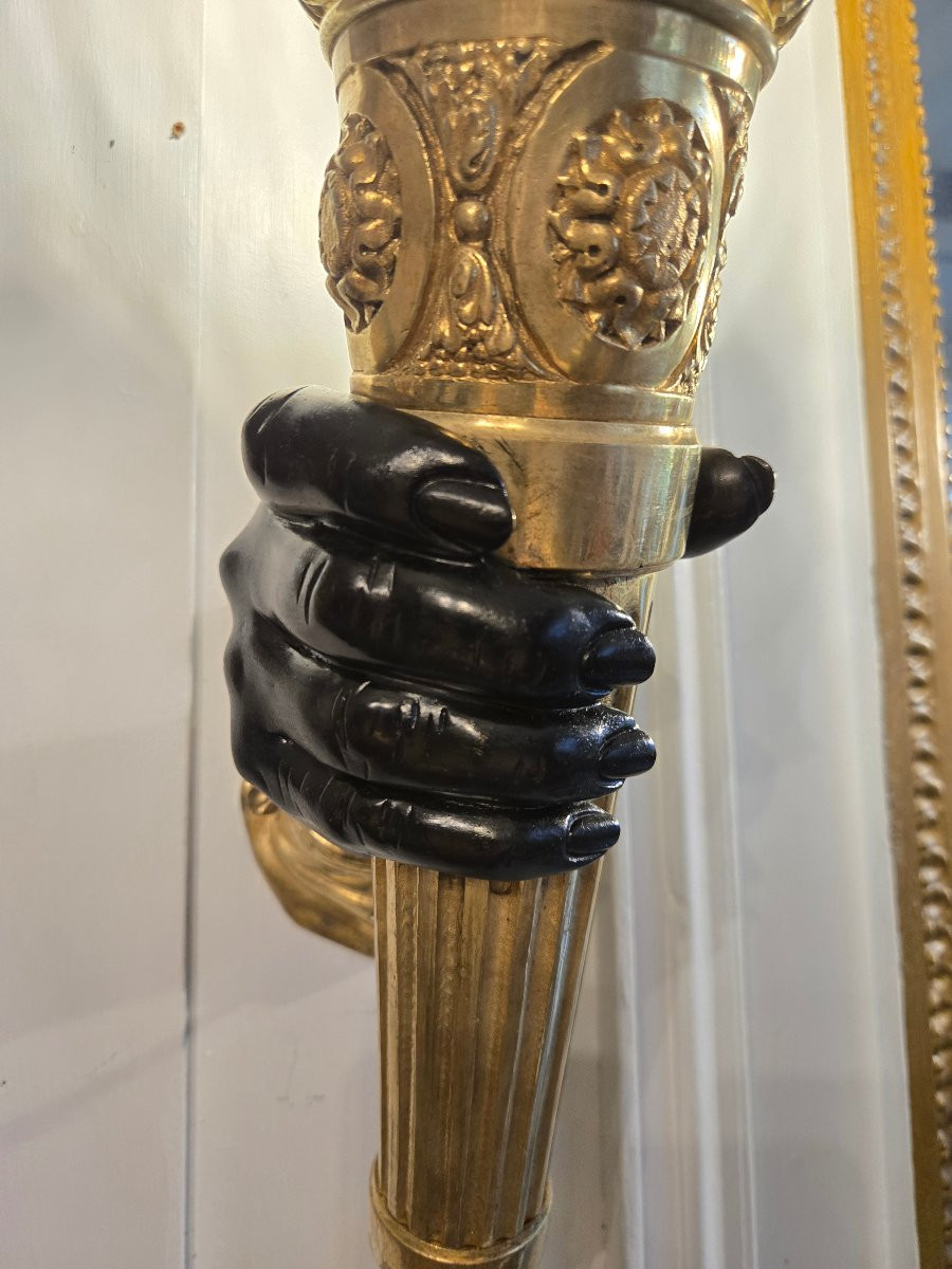 Paire d’appliques torchères en bronze Époque Napoléon III – Second Empire.-photo-4