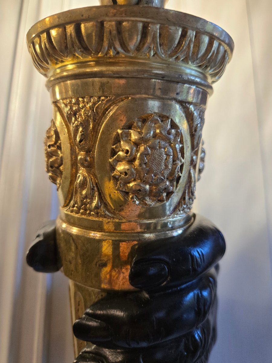 Paire d’appliques torchères en bronze Époque Napoléon III – Second Empire.-photo-2