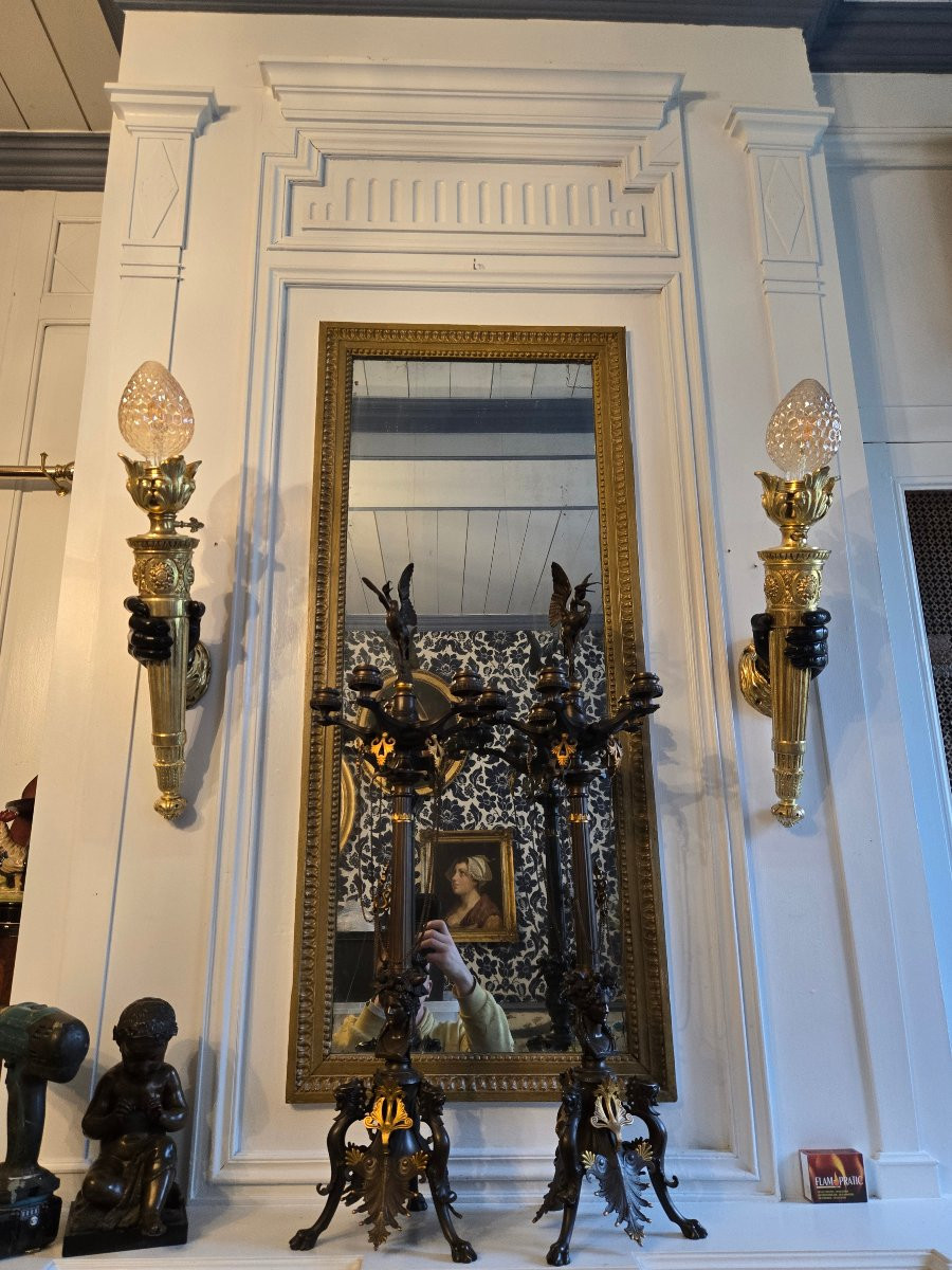 Paire d’appliques torchères en bronze Époque Napoléon III – Second Empire.-photo-7