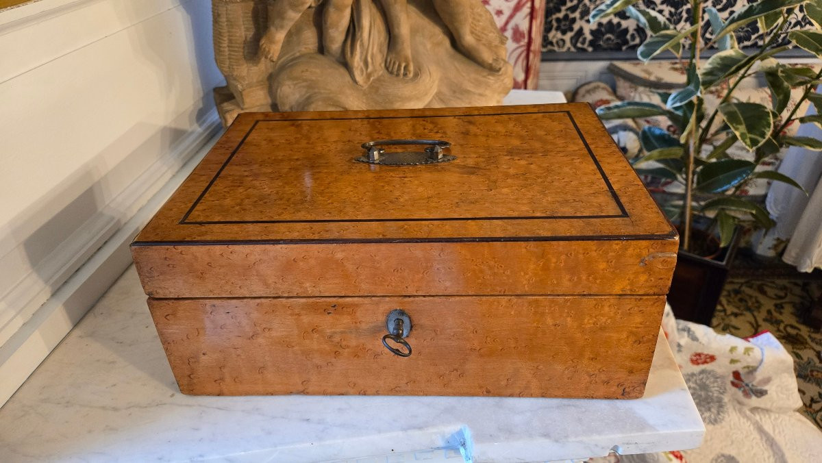 Charles X Period Box In Speckled Maple And Amaranth Stringing-photo-2