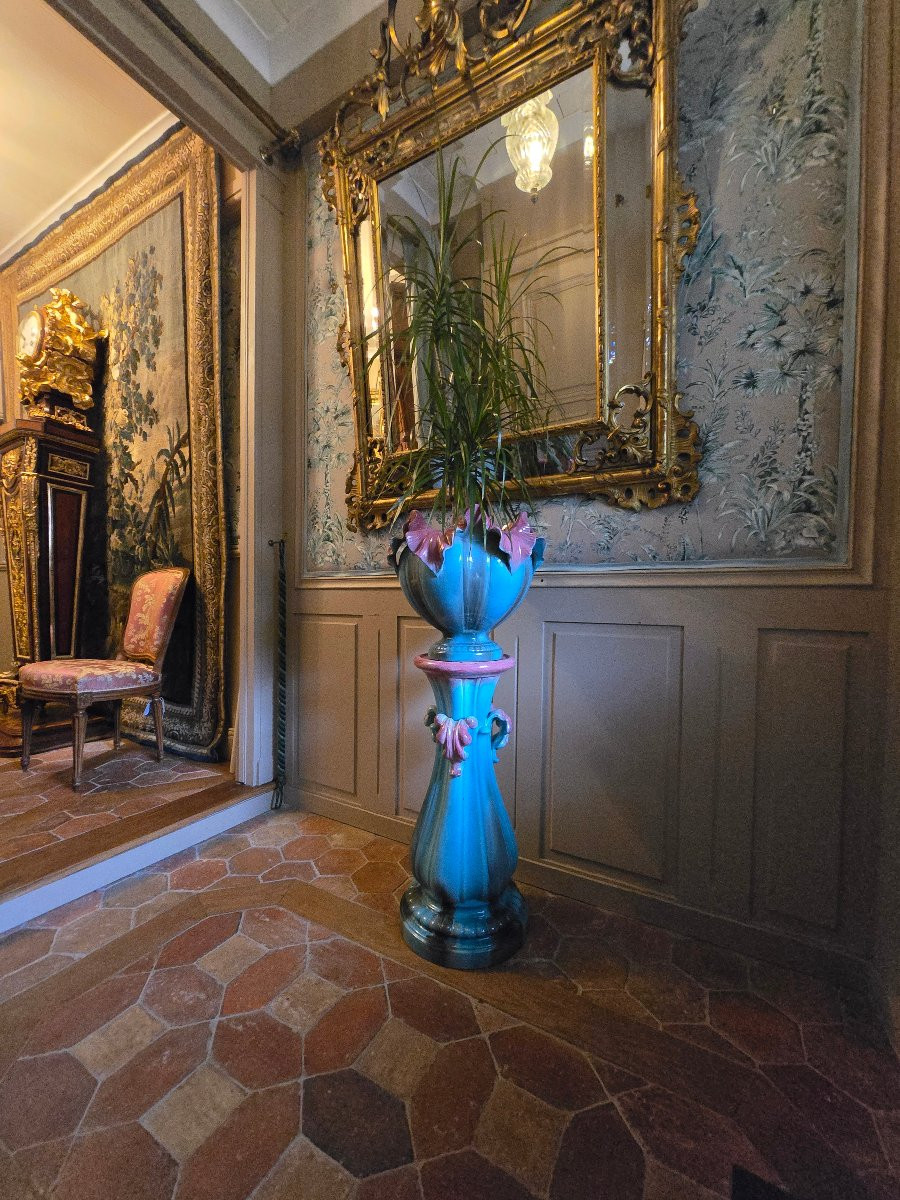 Cache-pot sur colonne Delphin Massier & Cie, Vallauris Vers 1900.  -photo-3