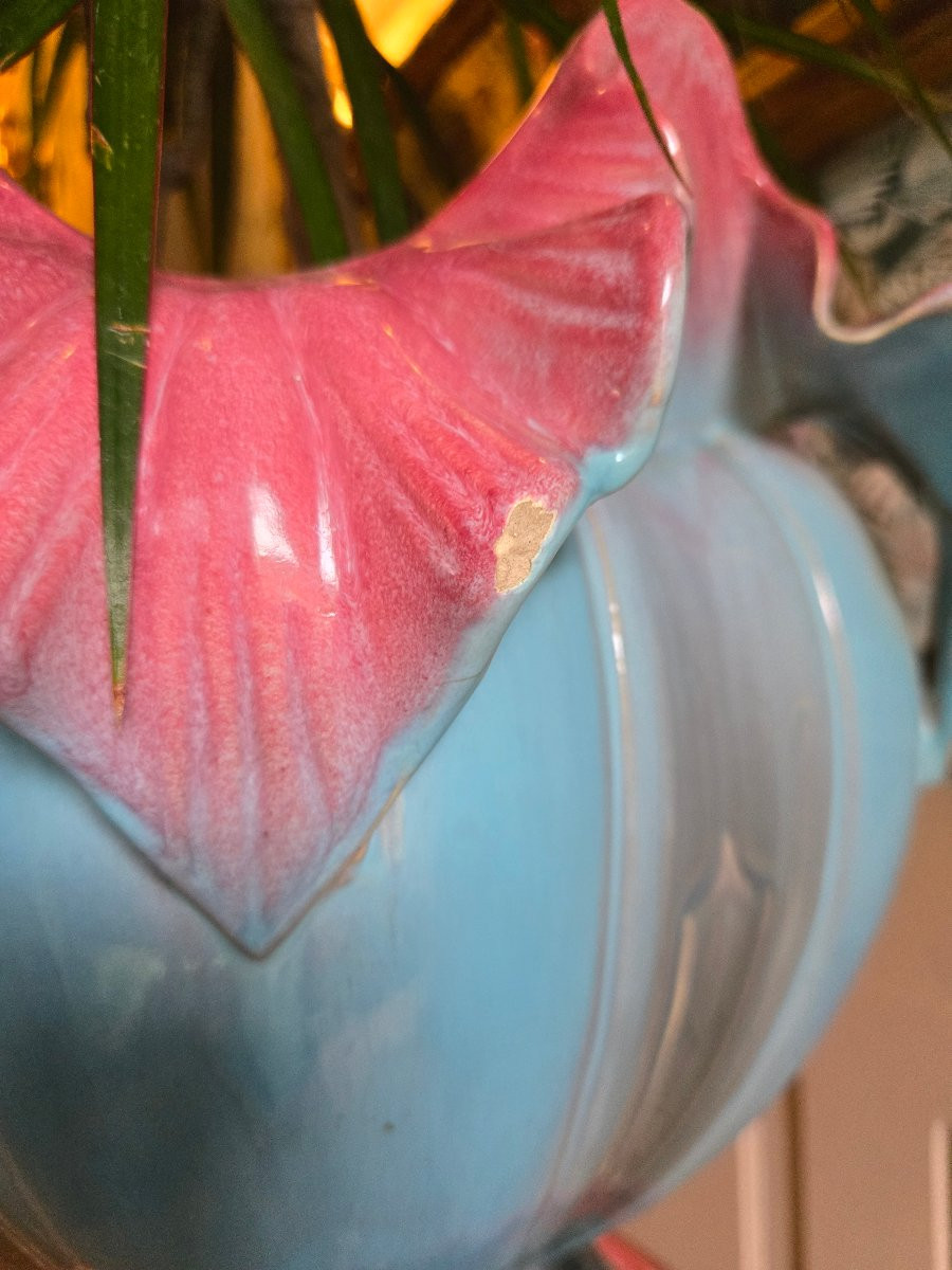 Cache-pot sur colonne Delphin Massier & Cie, Vallauris Vers 1900.  -photo-3