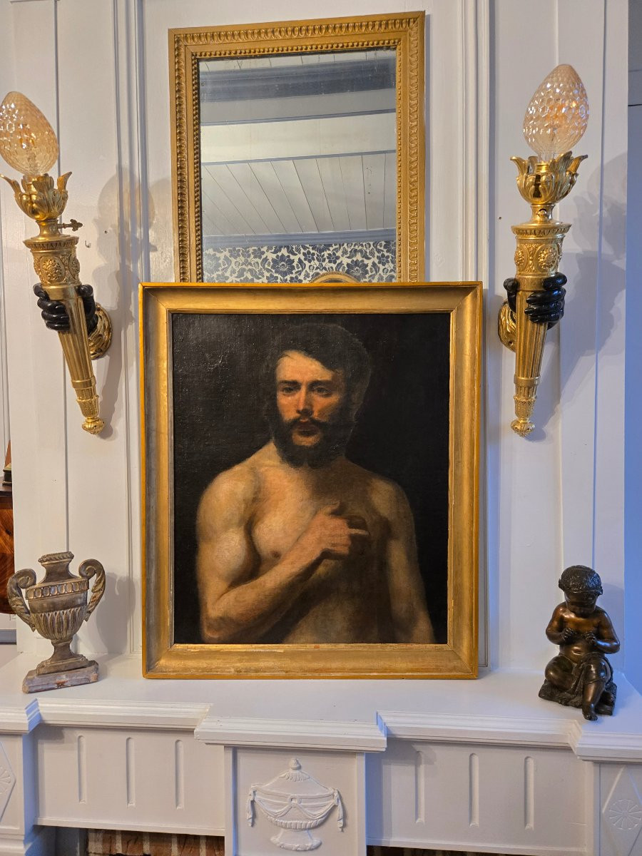 Étude de nu masculin – Huile sur toile École française, XIXe siècle.  -photo-2