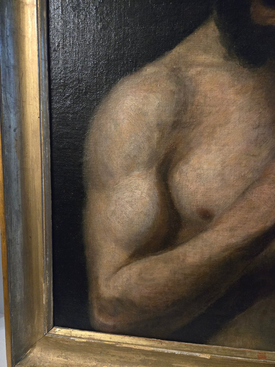 Étude de nu masculin – Huile sur toile École française, XIXe siècle.  -photo-3