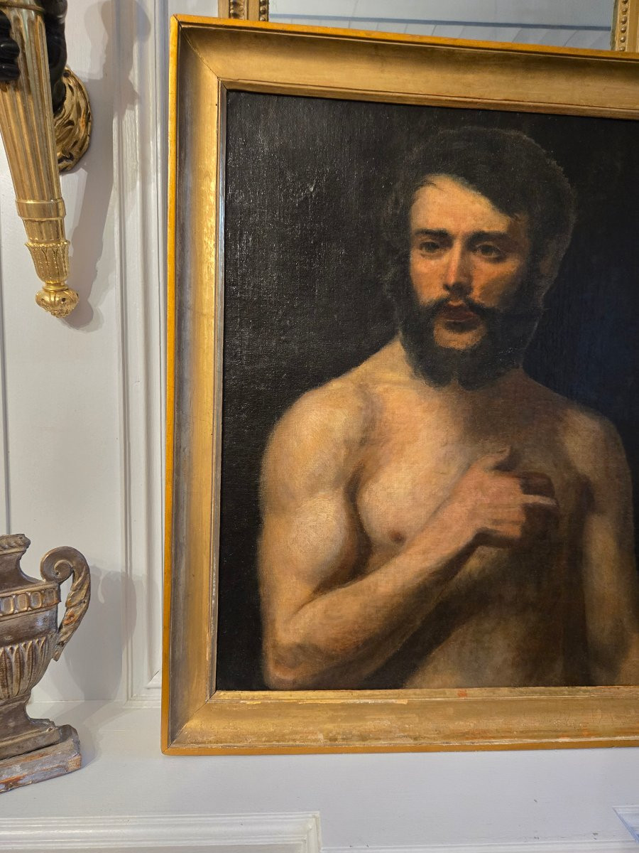 Étude de nu masculin – Huile sur toile École française, XIXe siècle.  -photo-4