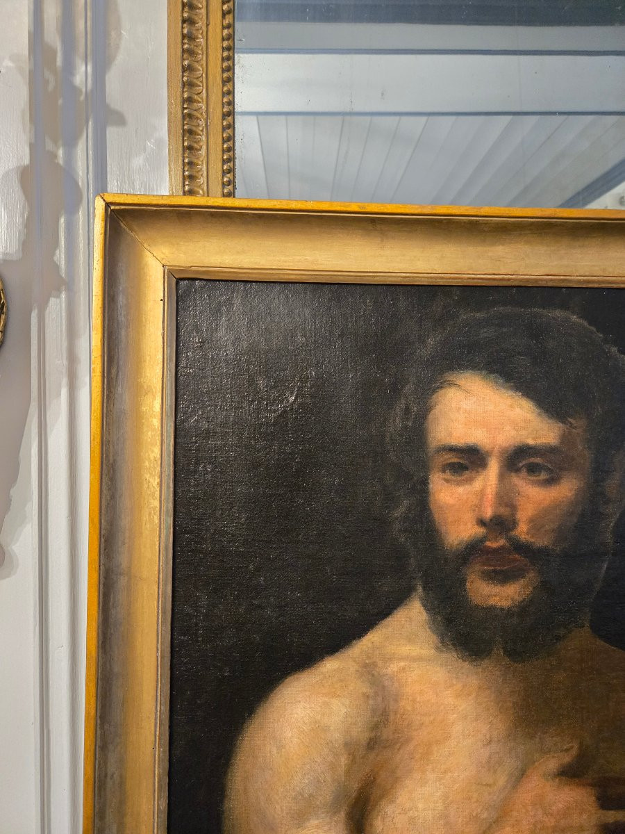 Étude de nu masculin – Huile sur toile École française, XIXe siècle.  -photo-3