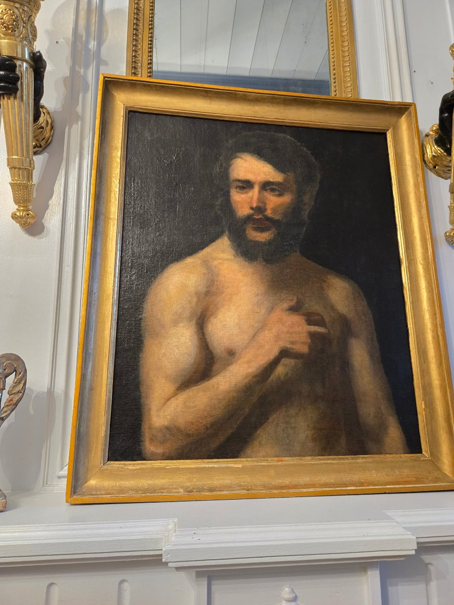 Étude de nu masculin – Huile sur toile École française, XIXe siècle.  -photo-5