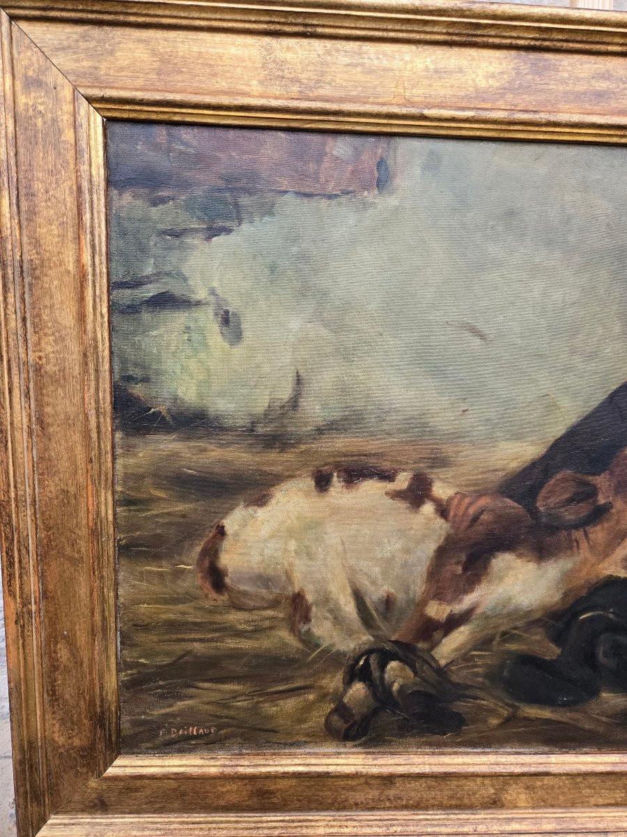 François Eugène Brillaud (1846–1916) Jeune garçon et son veau – Scène naturaliste rurale.  -photo-3