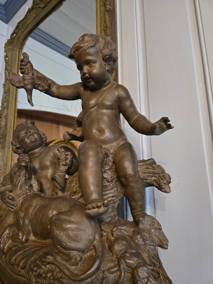Allegory Of The Hunt In Patinated Terracotta, Signed Le Brun, 19th Century Work.-photo-4