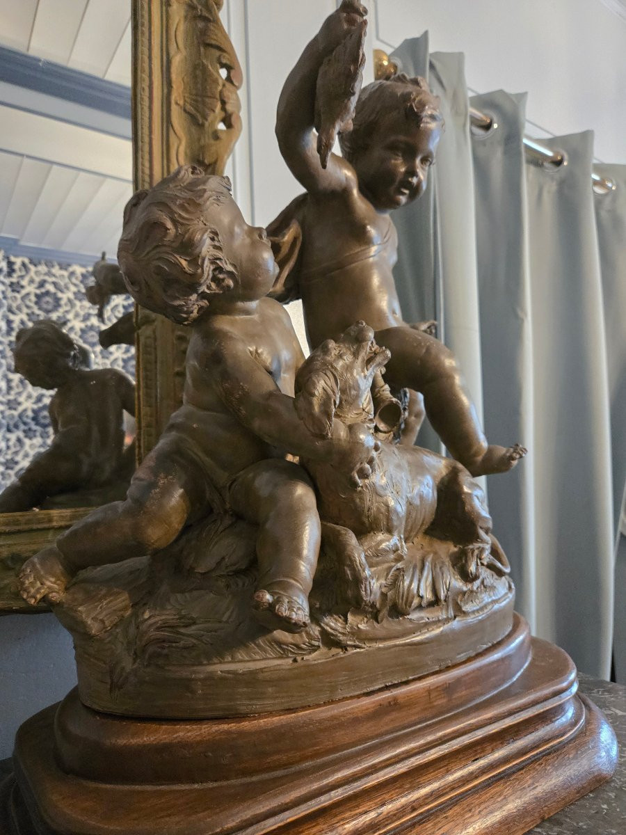 Allegory Of The Hunt In Patinated Terracotta, Signed Le Brun, 19th Century Work.-photo-1