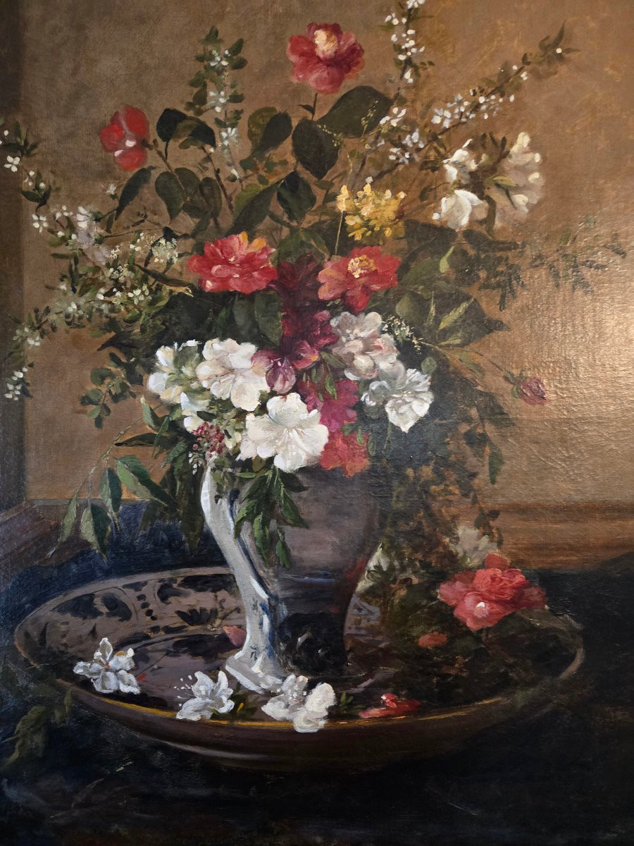Still Life With A Bouquet Of Flowers In An Earthenware Vase. Signed Jules Ragot (1835-1912).-photo-3