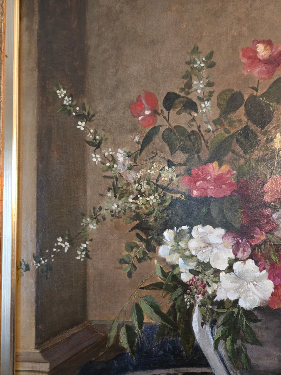 Still Life With A Bouquet Of Flowers In An Earthenware Vase. Signed Jules Ragot (1835-1912).-photo-1