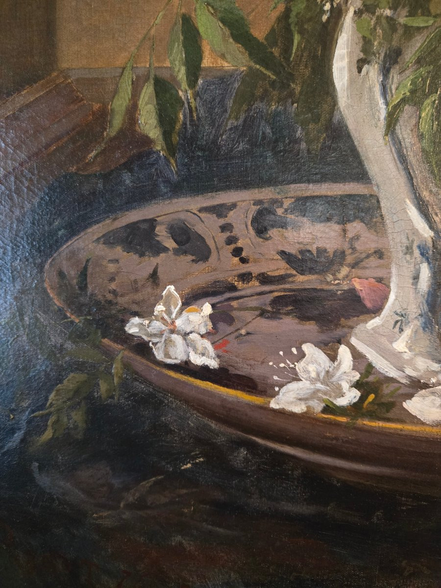 Still Life With A Bouquet Of Flowers In An Earthenware Vase. Signed Jules Ragot (1835-1912).-photo-3