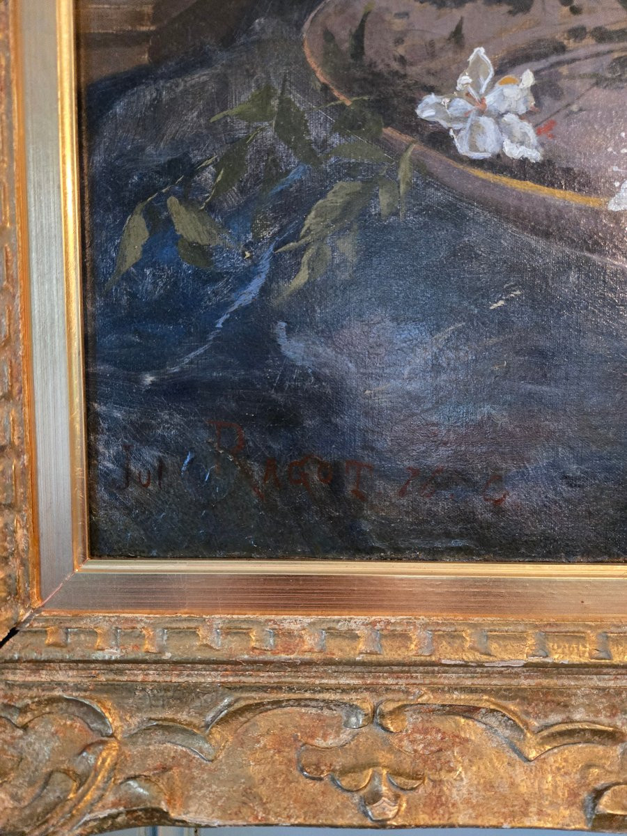 Still Life With A Bouquet Of Flowers In An Earthenware Vase. Signed Jules Ragot (1835-1912).-photo-4