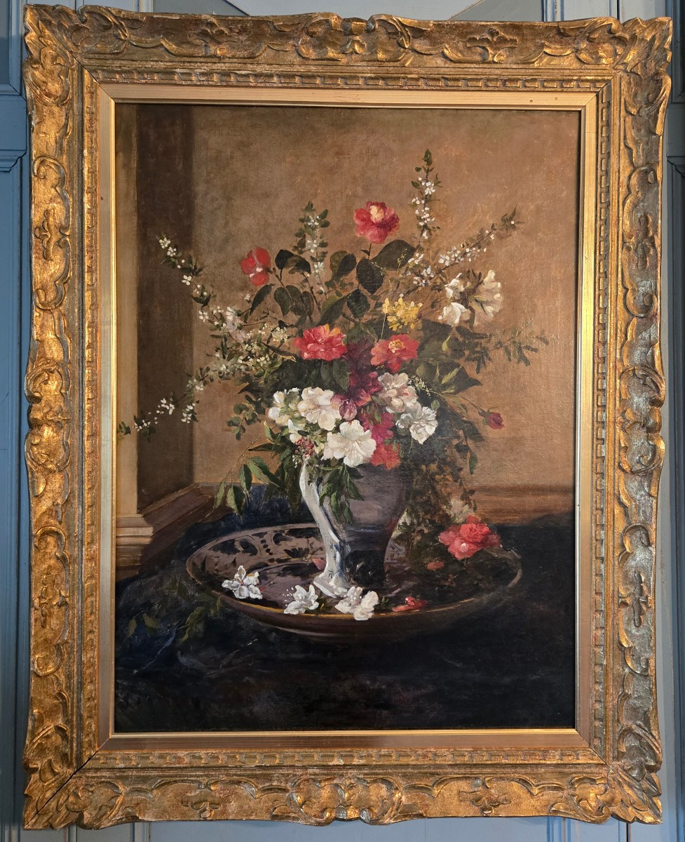 Still Life With A Bouquet Of Flowers In An Earthenware Vase. Signed Jules Ragot (1835-1912).