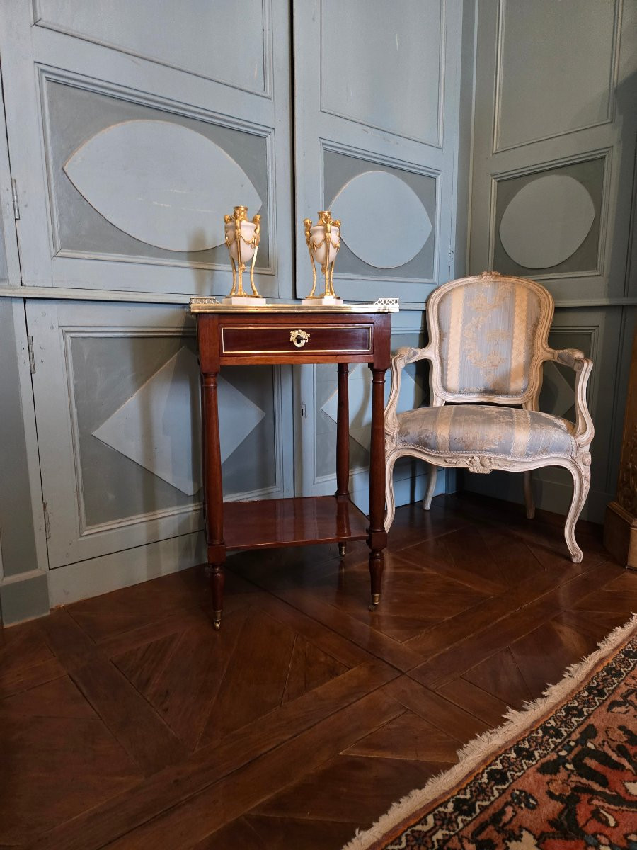 Table de salon à dessus de marbre en acajou, époque Louis XVI – Directoire, fin du XVIIIe -photo-8