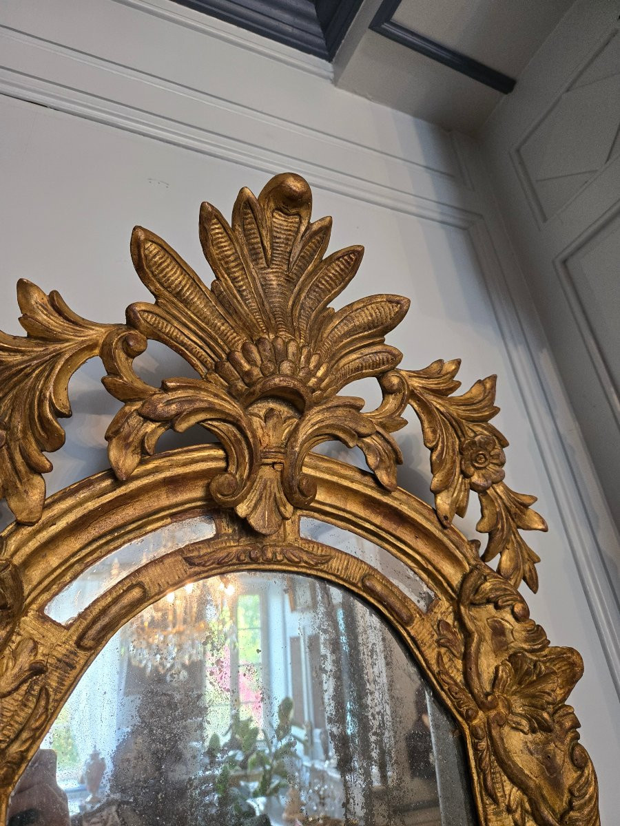 Miroir Louis XIV à parecloses et palmettes, début XVIIIe siècle.  -photo-1