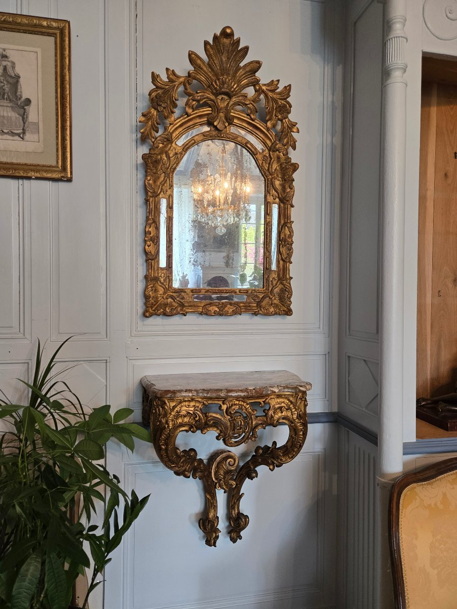 Miroir Louis XIV à parecloses et palmettes, début XVIIIe siècle.  -photo-6
