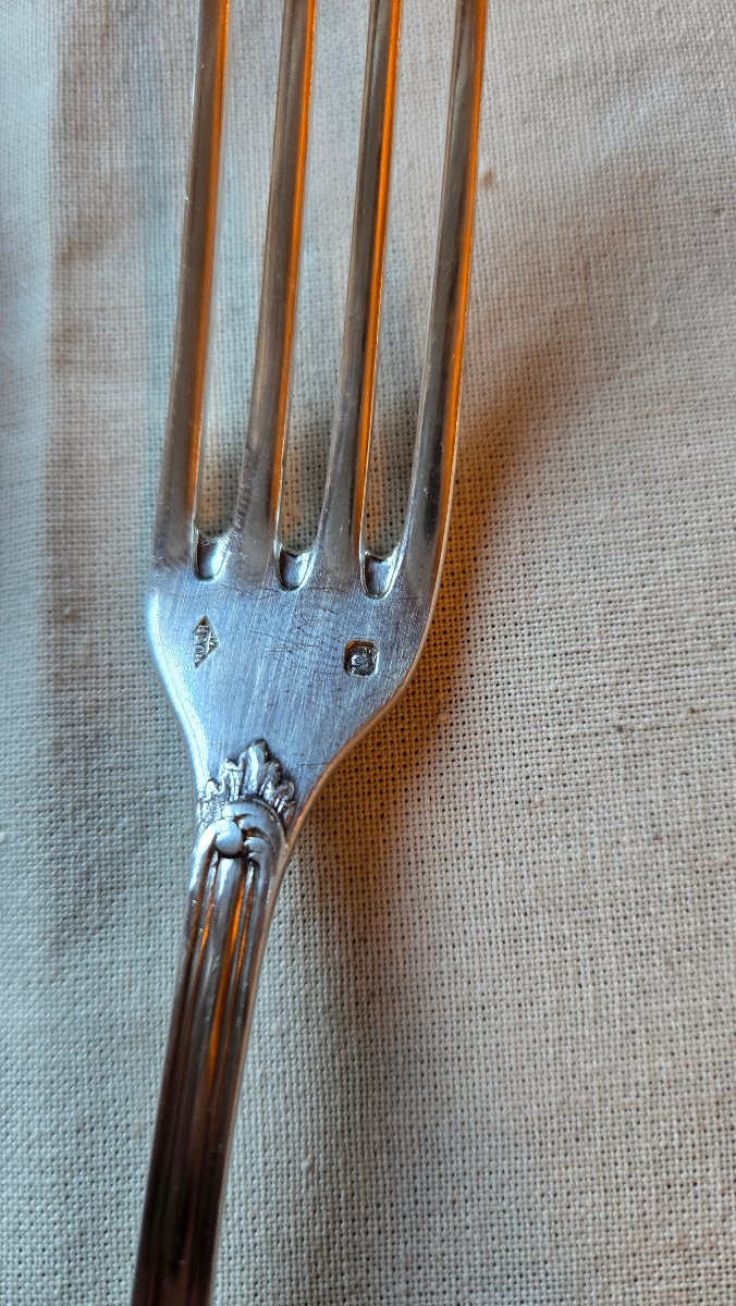 Suite Of 12 Solid Silver Entremets Cutlery Sets, Rocaille Pattern With Monogram, Hénin & Cie,-photo-6