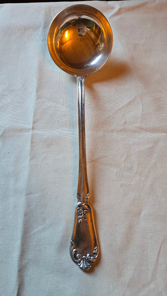 Louche en argent massif, modèle rocaille au monogramme, Hénin & Cie, 236 g-photo-3